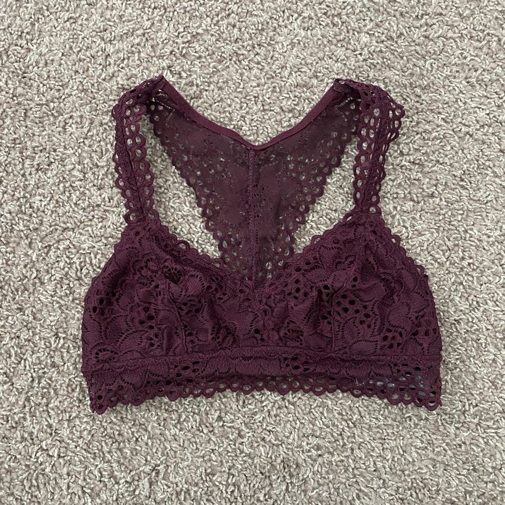 Aerie Lace Bralette in Burgundy Womens Medium